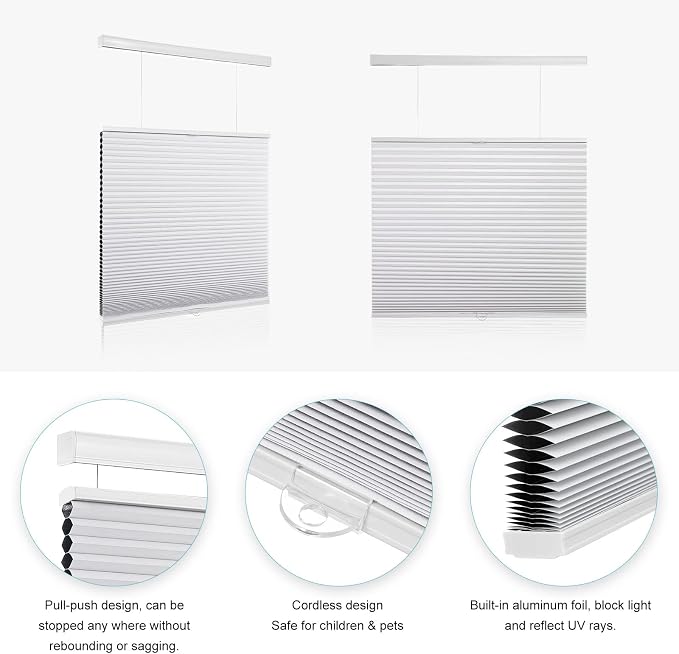 MYshade Top Down Bottom Up Shade Cordless Cellular Shades Blackout Blinds for Indoor Windows Room Darkening Window Blinds & Shades Easy to Install 32" W X 72" H (White)