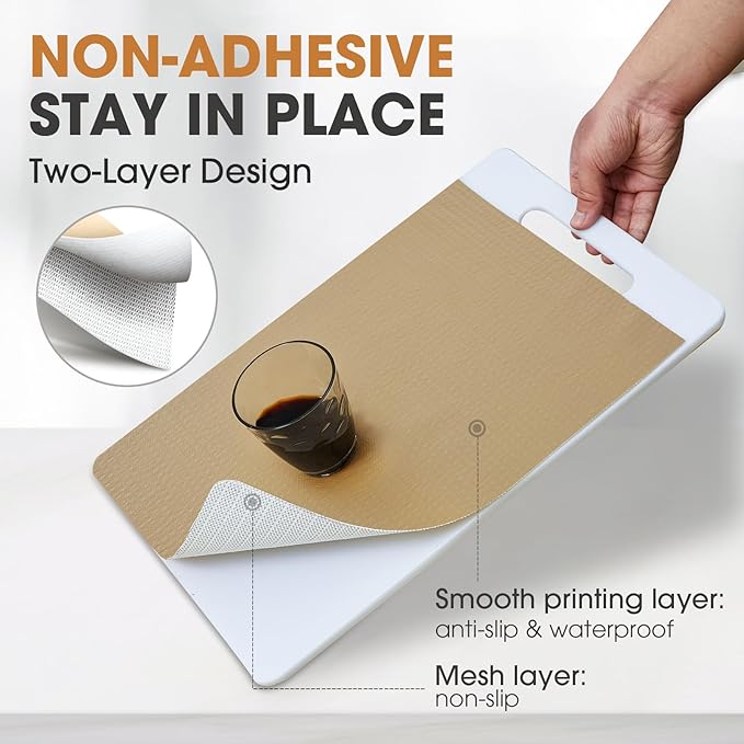 Drawer and Shelf Liner, Non-Slip Kitchen Cabinet Liners Non-Adhesive Thick Strong Grip Waterproof Washable Mats Protect Dresser Shelves Cupboard Bathroom Cabinets, Beige, 18 in X 30 FT
