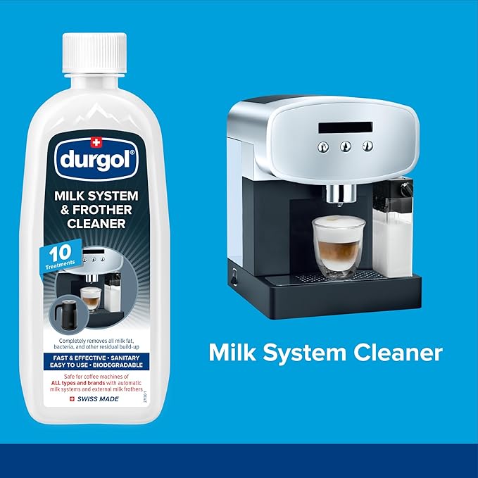 Durgol Swiss Espresso, Descaler and Decalcifier, 4.2 Fluid Ounces (Pack of 2) Milk System and Frother Cleaner for All Brands of Coffee Makers, External Milk Frothers, 16.9 Ounce, White