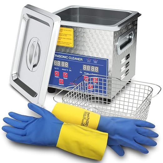 Ultrasonic Parts Cleaner 200W Heated 2L (1.5L liquid capacity) for Small Carburetors Injectors Guns Bullets Brass and Jewelry Professional Stainless Steel Ultrasonic Bath Upgrade