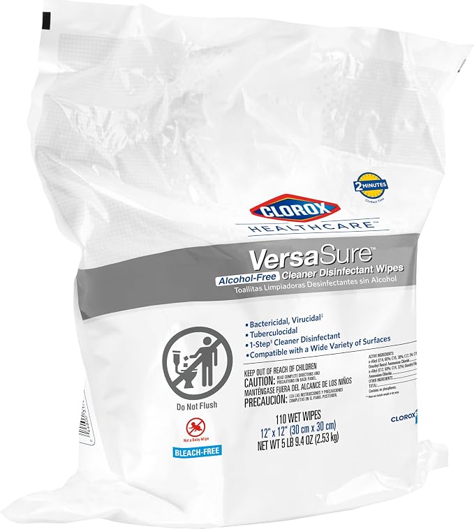 CLOROX Healthcare VersaSure Cleaner Disinfectant Wipes, 12" x 10", 110 Count Refill (Package May Vary)