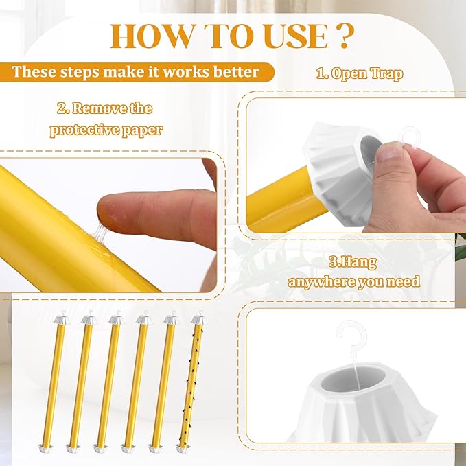 16 Pcs Sticky Fly Trap for Outdoor Indoor 23.6 x 2.6 Inch Lasting Adhesive Fly Trap with Hanging Hook Wasps Gnats Bugs Insects Moths Fruit Flies Mosquitoes Spiders Fleas