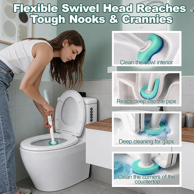 Disposable Toilet Brush with Wall Mounted Holder, 24 Toilet Wand Refills | Touch-Free Brush with One-Button Release, Bathroom Cleaning Set for RV & Small Bathroom, Light Agarwood Scent