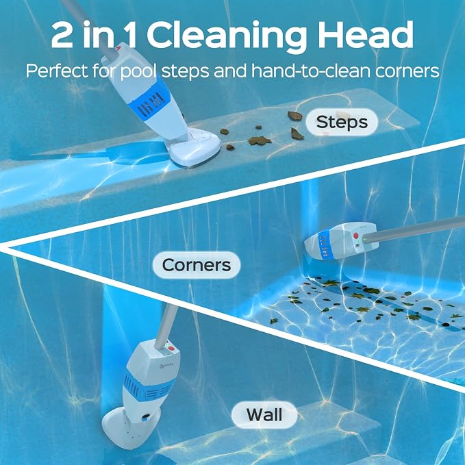 Handheld Pool Vacuum with Telescopic Pole,Hot Tub Vacuum Spa Vacuum with 60 Mins Runtime,Cordless Pool Vacuum Deep Cleaning for Small Inground & Above Ground Pools, Hot Tubs, Spas