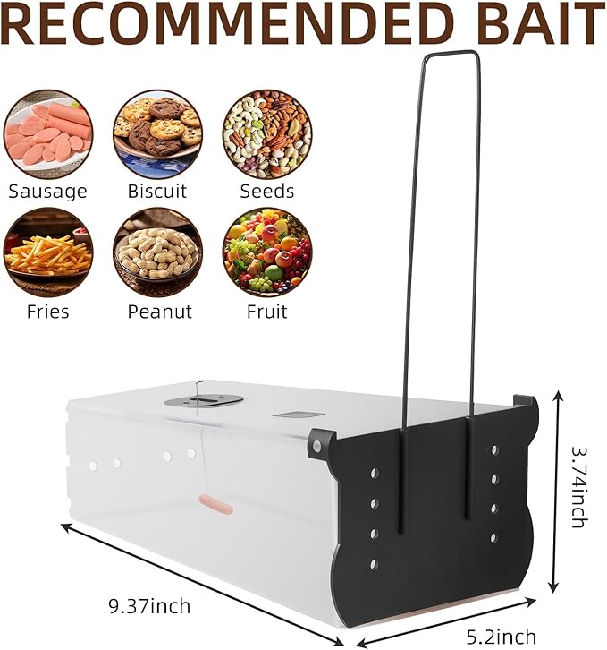 Humane Rat Trap - 2025 Mouse Traps Humane Live, Easy to Catch & Release Rats & Mice, Live Rat Traps for Indoor & Outdoor Use, Reusable Rodent Trap That Work for Home, Yard, Garage (9.37*5.2*3.74in)