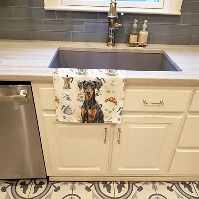 Caroline's Treasures German Pinscher Coffee Bar Kitchen Towel Velour Plush Front and Cotton Loop Back Machine Washable