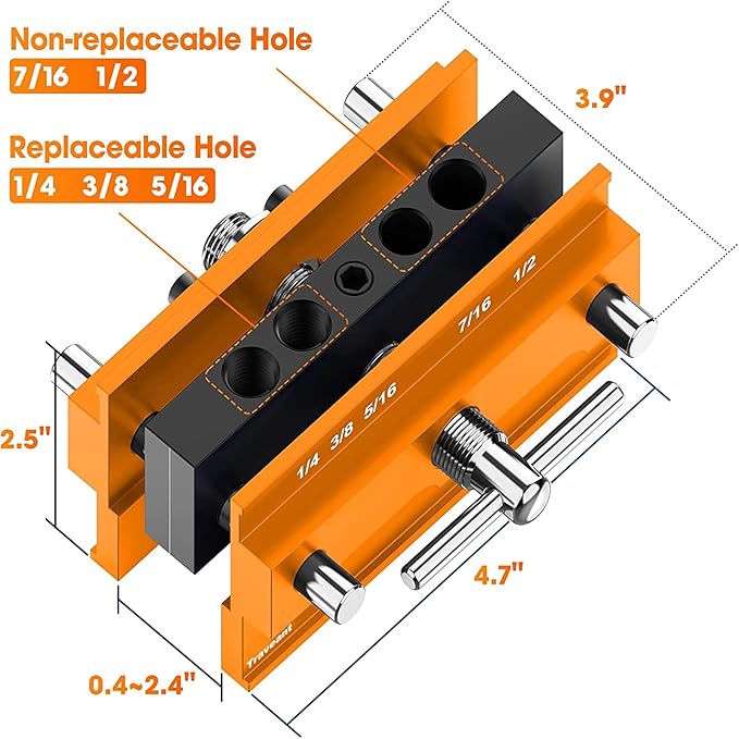 Self Centering Dowel Jig Kit,Jig Drill Guide Bushings Set,Wood Working Tools Drill and Accessories,Dowel Jigs Woodworking Tools Tools for Men (Orange)