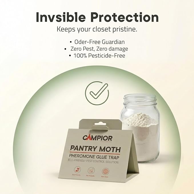 Pantry Moth Traps with Pheromones (12 Pack) – Non‑Toxic, Odor‑Free Sticky Glue Traps for Pantry Moth Treatment & Prevention, Targets Web‑Spinning Food Moths, for Kitchens & Food Storage