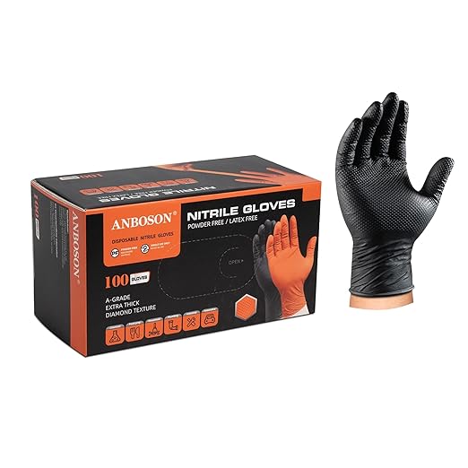 ANBOSON 10mil Heavy Duty Nitrile Gloves XL Black Disposable Rubber Gloves with Diamond Grip Anti Chemical Puncture Resistant Mechanics Guantes for Men/Auto repair/Cooking/Food Grade-Latex Free-100PCS