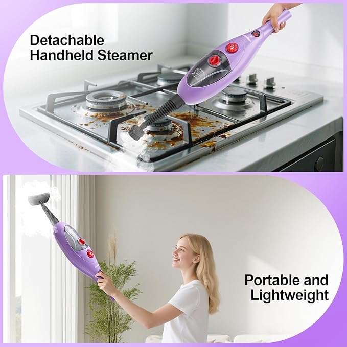 Steam Mop Cleaner with Detachable Handheld Steamer, 13.5 oz Tank, 20FT Cord, Fast Heat-Up, 10-in-1 Multi-Surface Cleaning for Floors, Tiles & Grout