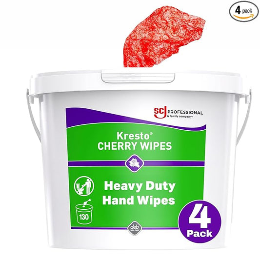 SC Johnson Professional Kresto Cherry Wipes for Heavy Duty Cleaning, 4-Pack of 130-count Buckets, Hand Cleaning Wipes for Mechanics and Other Professional Use