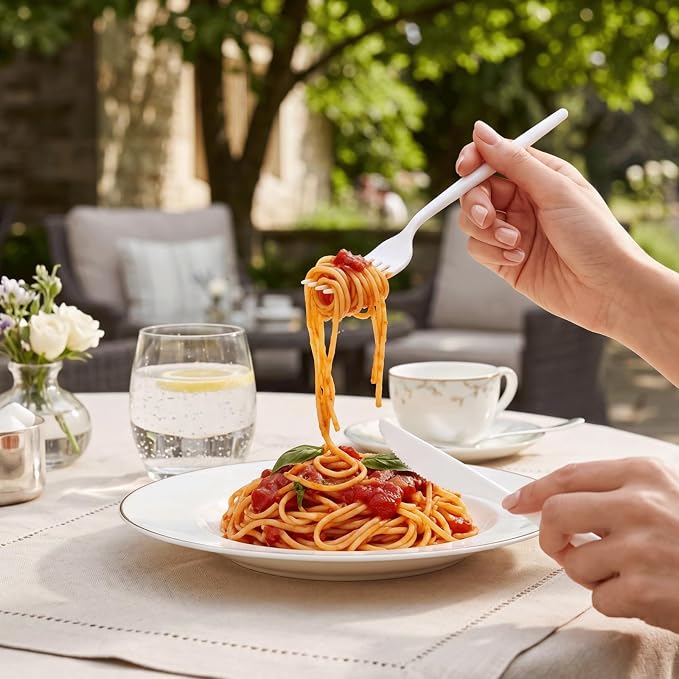Supernal 180PCS White Plastic Silverware,White Utensils Set Disposable,Disposable Silverware Include 60 Forks,60 Knives,60 Spoons,Heavy Duty Party Cutlery for Birthday,Dinner,Wedding