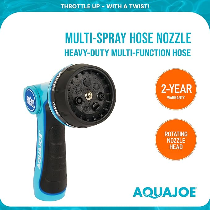 Aqua Joe Multi-Function Hose Nozzle with Smart Throttle and 7 Sprayer Patterns Bundled with Oscillating Sprinkler with Adjustable Spray