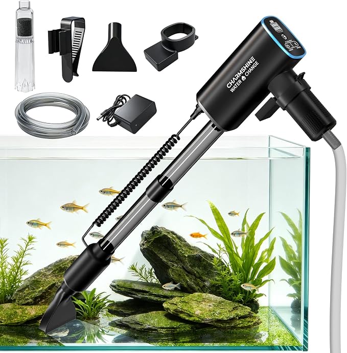 Cordless Gravel Vacuum Aquarium Cleaner,6-in-1 Automatic Fish Tank Cleaning Tools 2600mah Rechargeable Fish Tank Vacuum for 10-75 Gallon Large Tanks Change Water Wash Sand(25w)
