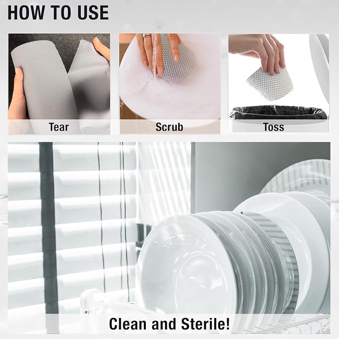 Daily Dish Scrubber Sheet Non-Scratch Household Disposable Cleaning Sponges | Recyclable, Eco-Friendly & Perfect for Kitchen, Home Cleaning and Outdoor Use (1, Grey)