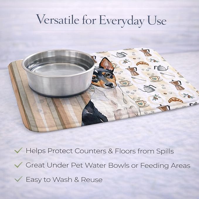 Caroline's Treasures Toy Fox Terrier Coffee Bar Dish Drying Mat Absorbent Dish Drying Mat Pad for Kitchen Counter Dish Drainer Mat for Countertop, 14 x 21", Multicolor