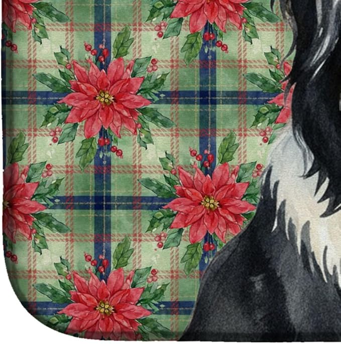 Caroline's Treasures Black Bearded Collie Christmas PoinsettIas Dish Drying Mat Absorbent Dish Drying Mat Pad for Kitchen Counter Dish Drainer Mat for Countertop, 14 x 21", Multicolor