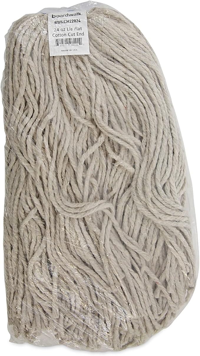 Boardwalk Mop Head, Lie-Flat Head, Cotton Fiber, 24 oz., White, 12/Carton