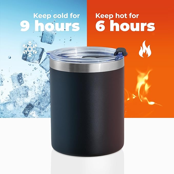 MEWAY 12 oz Lowball, Tumbler Stainless Steel Double Wall Vacuum Insulated Mug with Straw and Lid, Cleaning Brush ，Durable Powder Coated Insulated Coffee Cup for Cold & Hot Drinks (MIX,4 pack)