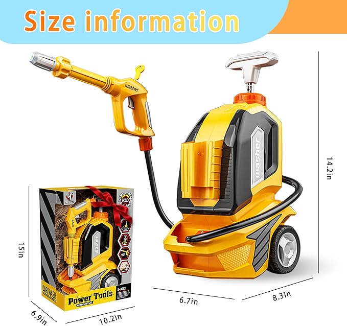 Car Wash Toys for Kids Ages 3-8, Manual Pressure Washer with 60oz Tank, Realistic Pretend Play Cleaning Set with Sponge & Towel, Outdoor Garden Water Toys Gift for Toddler Boys Girls