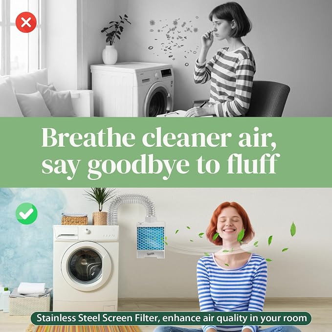 3-in-1 Indoor Dryer Vent Kit with 6 Polyester Filters, Stainless Steel Screen & Water Drawer System, Upgrade Safety Vent Flap for Electric Clothes Dryers
