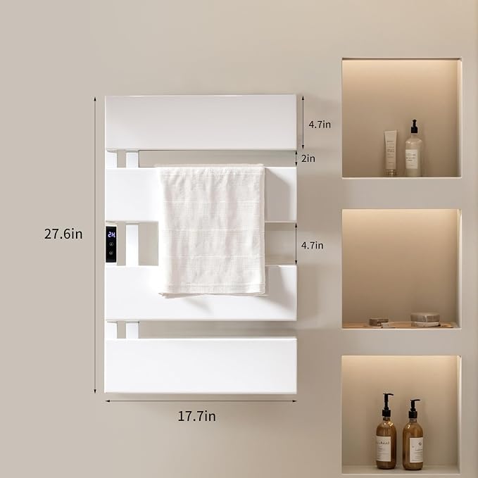 Electric Towel Warmer with Smart LED Timer, Modern [2/3/4] Bar Large Panel Heated Towel Rack, Wall-Mounted Plug-in/Hardwired 2-in-1, Rapid Warmth for Bathrooms, [Matte Black/Alpine White]
