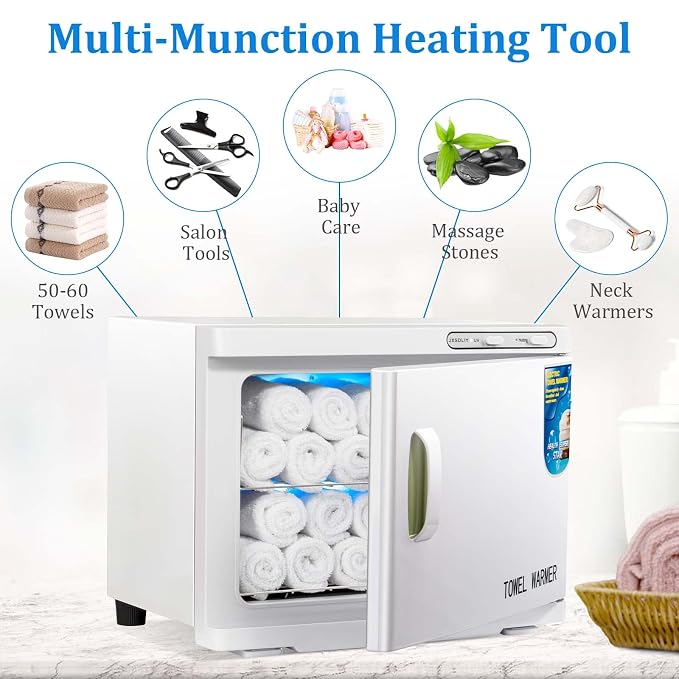 Hot Towel Warmer Cabinet with LED Light - JXSDLIY 23L Large Capacity Towel Cabinet for Bathroom 2-in-1 Professional Hot Towel Warmers for Facials SPA Massage Salon Heats Up Quick Towel Heater (white)