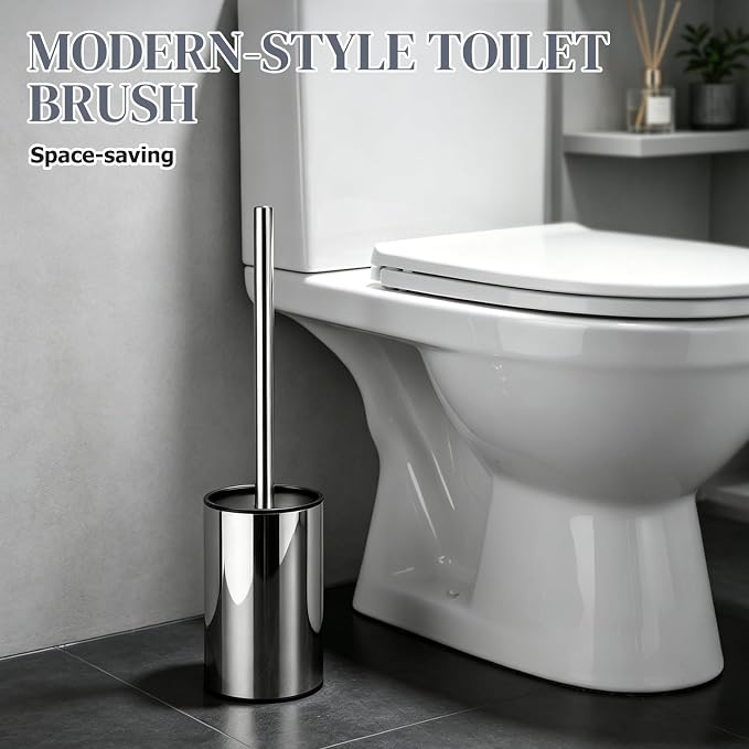 Toilet Brush,Toilet Brush and Holder Set,Stainless Steel Toilet Bowl Brush and Holder for Bathroom,Heavy Duty Toilet Bowl Brush with Long Handle,Toilet Brush with Sleek Design and Removable Inner Bowl