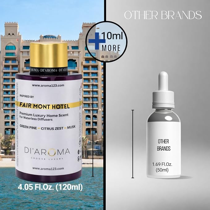 Di’Aroma Luxury Fair Mont Hotel Resort Collection Fragrance Oil, Diffuser Oil for Waterless & Cold-Air Diffusers, Premium Air Freshener, Home & Business Scent, Made in USA (120ml, Fair Mont Hotel)