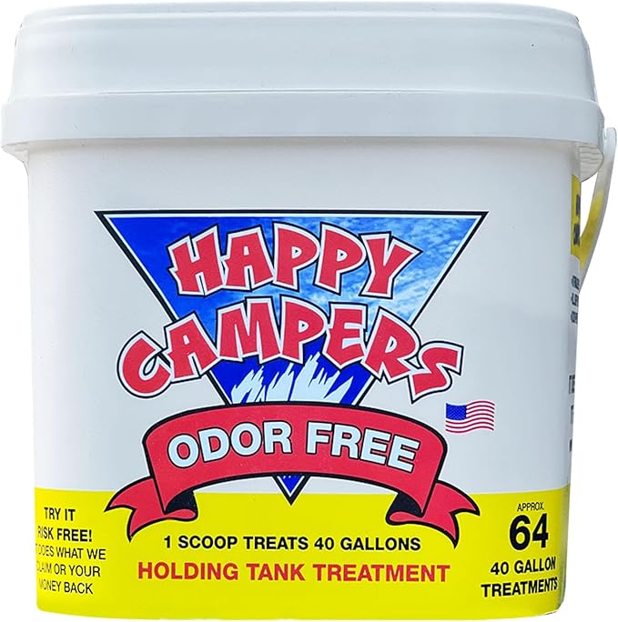 Happy Campers RV Toilet Treatment - Powerful Odor Control, Long-Lasting RV Tank Treatment - Prevents Clogs, Buildup, Sensor Failure - Keeps Holding Tank Clean & Healthy, Odor Free (64 Treatments)