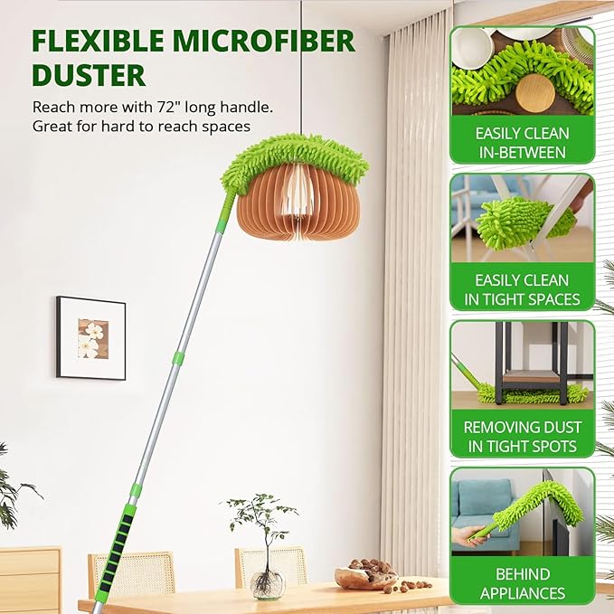 Ceiling Fan Cleaner Duster with 6 Ft/72'' Extension Pole Replacement Head Compatible with Unger Telescopic Extension Pole