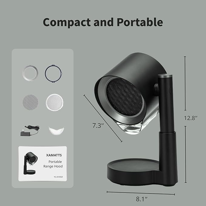 Portable Range Hood - Desktop Kitchen Exhaust Fan Extractor, Ductless Mini Smoke Airhood for Indoor Cooking, RV Camper Cooktop Absorber, Air Vent Filter System, 3-Speed Smokeless Fans