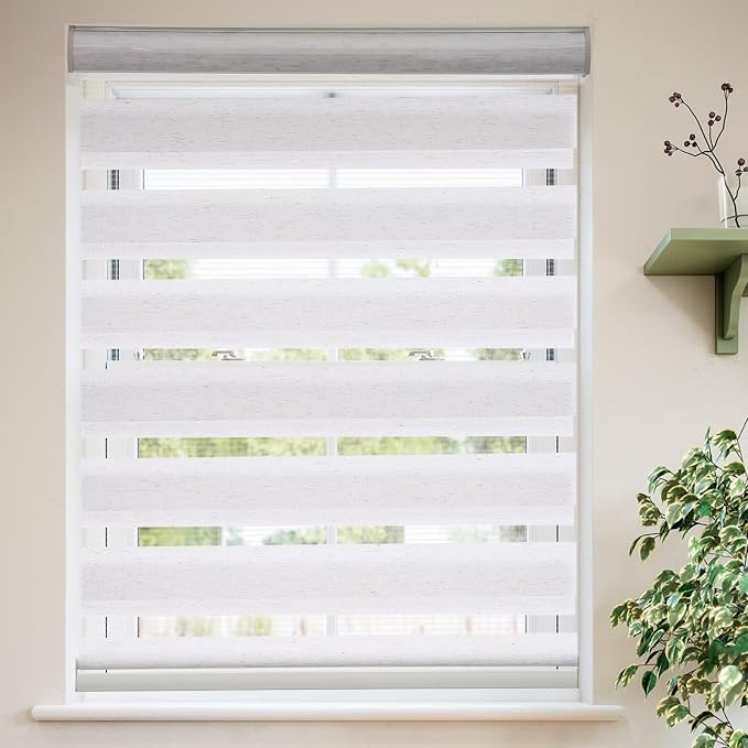MYshade Roller Shades Zebra Blinds for Indoor Windows Cordless Day and Night Light Filtering Dual Layer Roller Window Blinds & Shades, Easy to Install, Size 28" W x 72" H, Linen Style