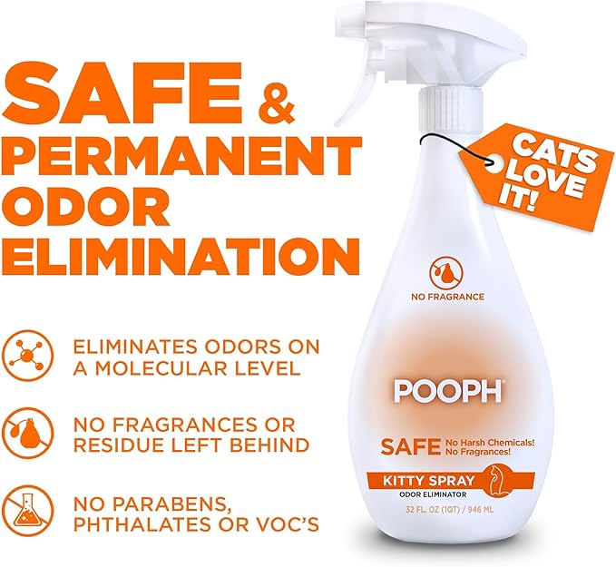 POOPH Pet & Cat Odor Eliminator Bundle (2 x 32 oz) — Pet Odor Spray + Cat Litter Box Odor Spray for Carpet, Furniture, Litter Box & Cat Trees — Urine, Poop & Pee Remover, Unscented