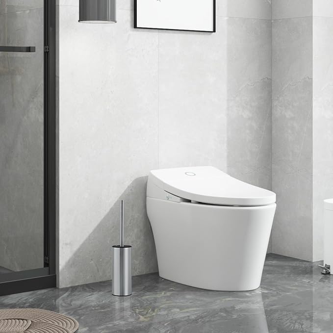 304 Stainless Steel Toilet Brush and Brush Holder Set, Circular Floor Toilet Brush Holder, Long Handle, Bathroom Heavy-Duty Cleaner, High-End Cylinder Wall, 2 Brush Head (Brushed) YIGUANXIN