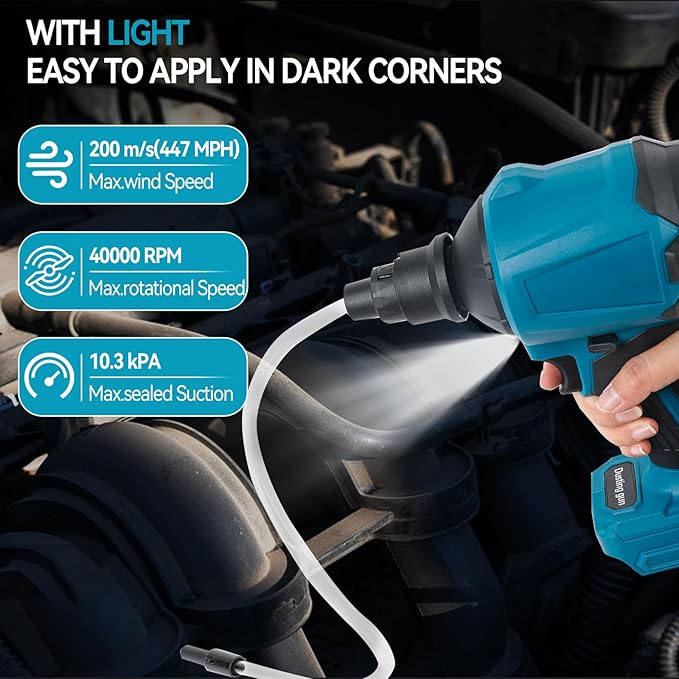 Cordless Dust Blower for Makita 18V Battery(Tool Only), Air Duster Compressed Air Mattress Pump,447MPH 40000RPM for Car,Garages,Sawmill Room,Workshop Cleaning (for Makita 18V Battery)
