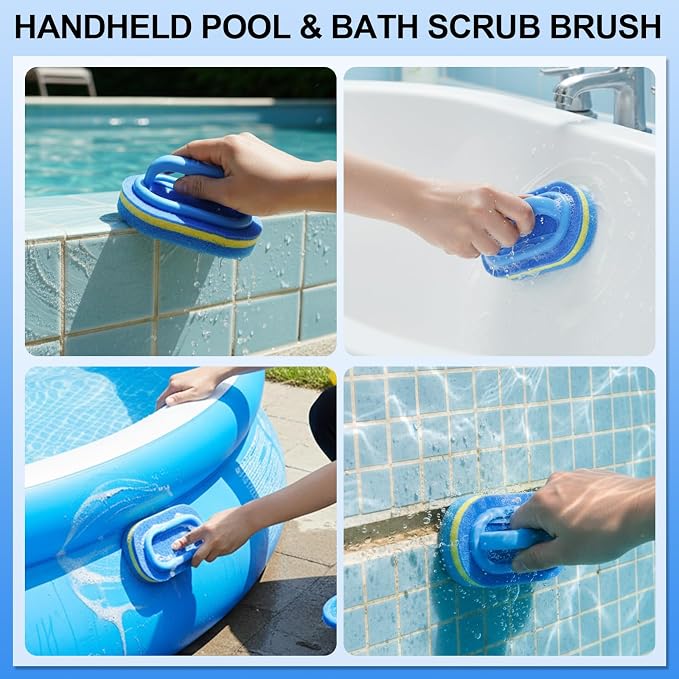 Heavy Duty Pool Cleaning Kit with Aluminum Pole, Wall Brush & Leaf Skimmer | 10.5FT Telescoping Pole, 17" Nylon Bristle Brush, Leaf Rake, Handheld Sponge brush, Fits Inground & Above Ground Pools