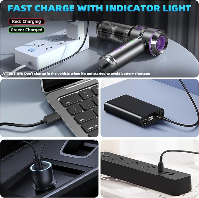 Car Vacuum Portable Cordless, Handheld Vacuum Cordless, Mini Vacuum 18000Pa High Power 4-in-1 with Brushless Motor, Air Duster, Air Blower & Air Pump for Car Detailing, Home, Office & Pet Hair