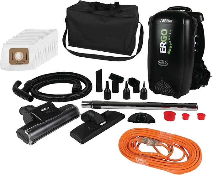 Atrix Ergo Backpack Canister Vacuum, Portable Cleaner with Attachments for Professional and Residential Use, VACBP1-PK Pro Bundle