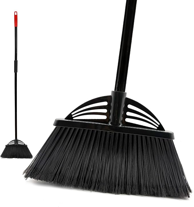 Four-Section Rod Long-Handled Broom,Heavy-Duty Broom, Angle Broom for Outdoor/Indoor（Black+Red）