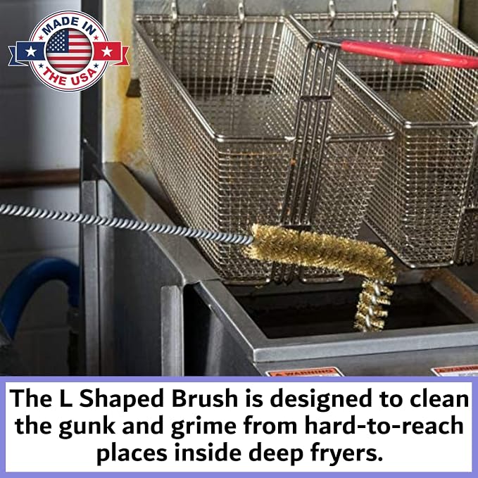 Extra Large 3-Piece Deep Fryer Cleaning Set – 31" Rod & Bristle Brush, Stainless Steel Crumb Scooper, Heat-Resistant to 750°F, Rust-Resistant, Durable, Perfect for Food Service, by FryOilSaver Co