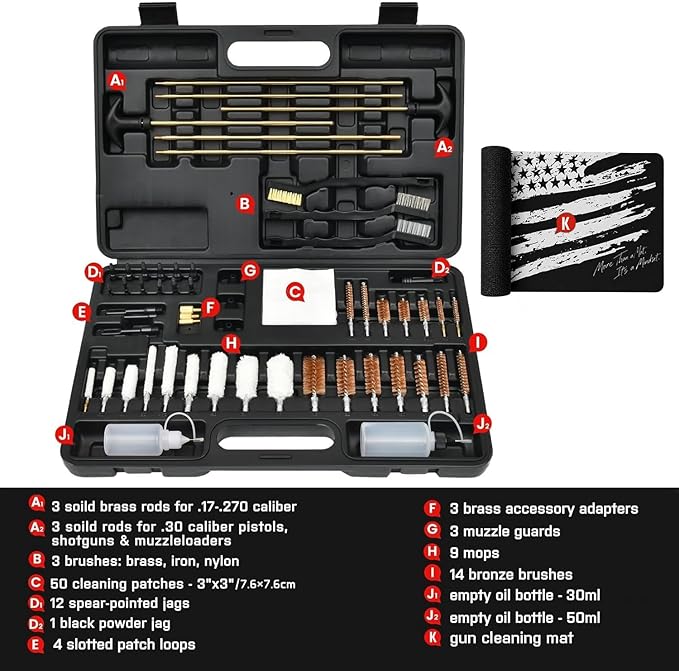 GLORYFIRE Gun Cleaning Kit Universal for Guns, Gun Brushes for Pistol, Handgun, Shotgun, Elite Brass Rods and Wire Rope, Hunting Gear Gun Accessories for Men