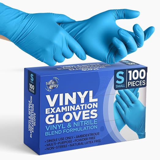 SAFEWAY USA Disposable Vinyl Medical Gloves Bulk — Non-Latex, Powder-Free, Multi-Purpose Protective Professional Gloves for Household Chores, Nursing, Hospital, Lab Work and More — (100 pcs, Small)