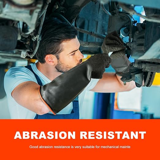 North Tower Chemical Resistant Gloves Rubber Heavy Duty Glove Work With Waterproof Gloves For Mens （14in,2 pair）