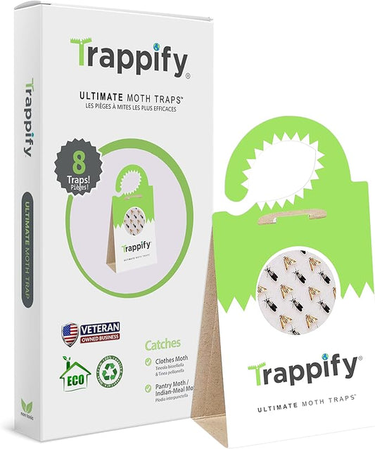 Trappify Adhesive Moth Traps for Clothes | Monitoring Pantry Moth Traps for House Indoor | Easy Setup Glue Trap for Kitchen, Cabinet, Cupboard, Storage Rooms (8 Pack)