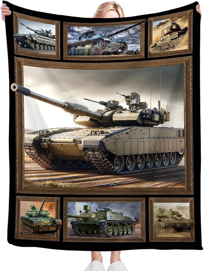Tijuboni Military Tank Throw Blanket Army Gifts for Boys Men Girls Women Kids Adults Soft Flannel Fleece Blanket for Couch Sofa Bed Home Decor 60"x80"
