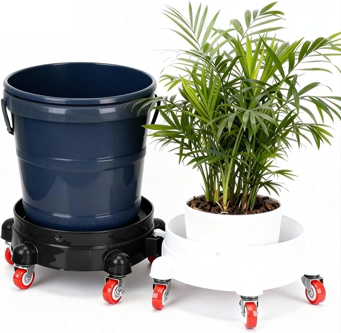 2 Pcs 5 Gallon Bucket Dolly 11 Inch Black White | Connectable 5 Heavy Duty 360° Wheel Rolling Locking Casters Black & White Set for Car Wash Garden & Garage