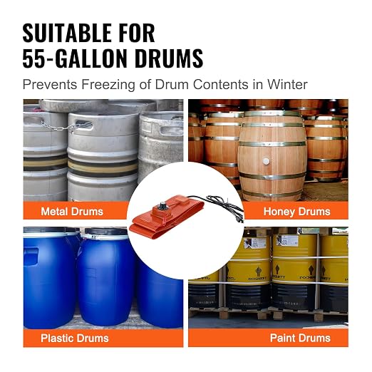VEVOR Metal Drum Heater, 1200 Watt 5" Width, Pail Heating Band for 55 Gallon Barrel, 86-302℉ Adjustable Thermostat, High Efficiency Silicone Grease Keg Heater, Tested to UL 499 Standard, FCC Listed