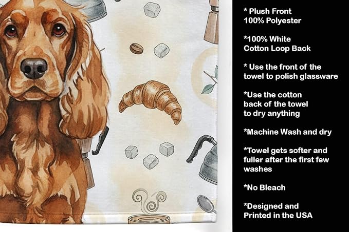 Caroline's Treasures Red English Cocker Spaniel Coffee Bar Kitchen Towel Velour Plush Front and Cotton Loop Back Machine Washable