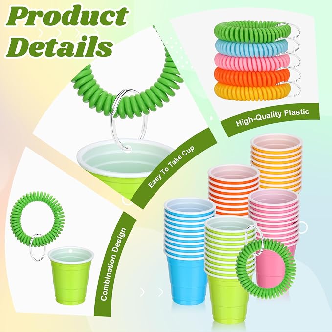 30 Pcs Multi Colors Shot Cups with Wristband for Party 2oz Plastic Shot Glasses Disposable Mini Shot Glasses Bulk with Wrist Coil 2oz Solo Cups for Festival Birthday Favor Carnival Party Supplies